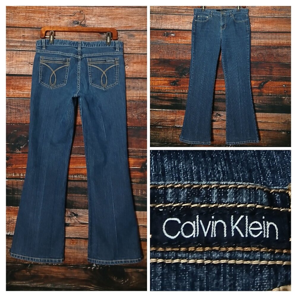 Calvin Klein Vintage Jeans 10 Flare Leg Mid Rise Blue Denim